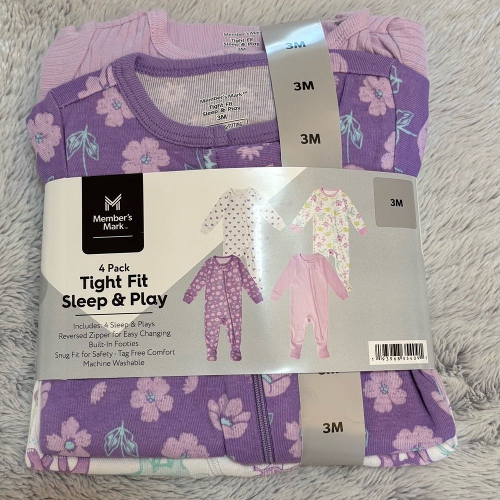Baby Girls 4-Pack Sleep & Play Footies, size 3 mos